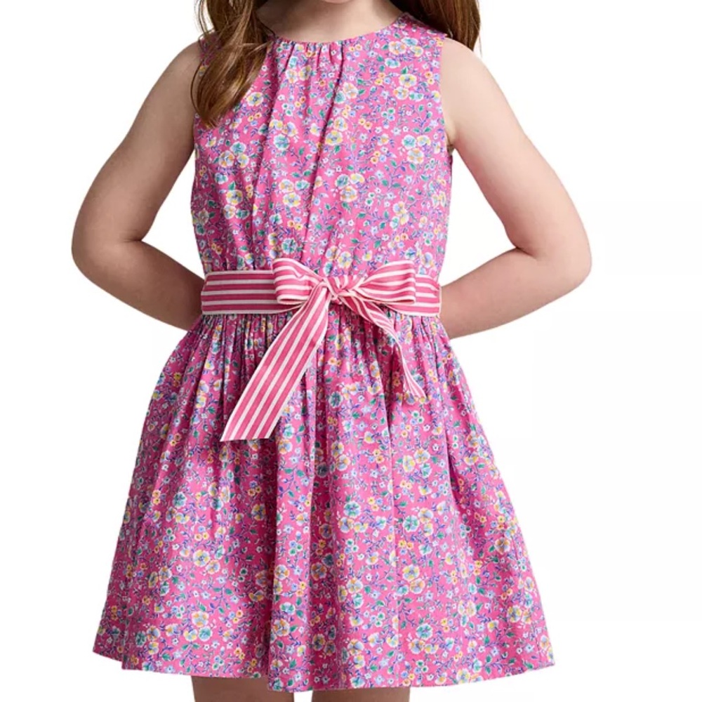 Polo Ralph Lauren Pink Floral Dress with Striped Bow